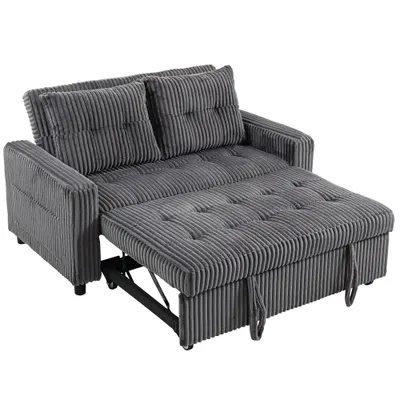 HOMCOM Pat-canapea 2 locuri, husă din cord, transformabil în canapea de dormit, 2 perne, buzunare laterale, 157 x 190 cm, gri închis | Aosom Romania