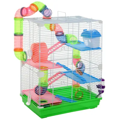 Cusca PawHut cu 5 Niveluri pentru Rozătoare, Dimensiuni 46x30x58 cm, Ideală pentru Hamsteri și Șoareci, Design Spațios și Funcțional | Aosom Romania