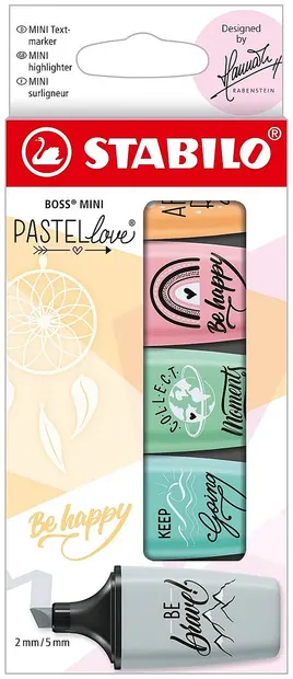 Set de mini markere de text Stabilo Pastel Love - 5 culori