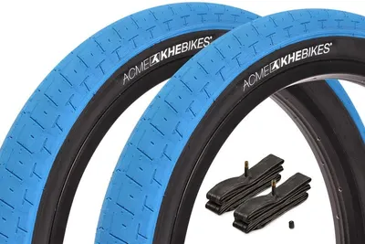 Set cauciucuri BMX KHE ACME 20 inch x 2,40 inch albastru + cameră AV