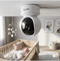 Video monitor HD pentru supraveghere bebe Malplay NannyEye, ecran LCD color camera rotativa, zoom digital, senzor de temperatura, vedere nocturna, cu melodii, semnal pana la 300 m