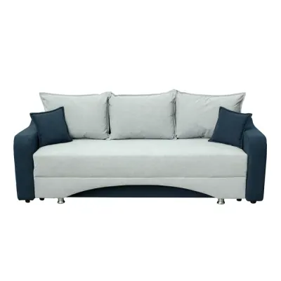 Canapea SUSIE extensibila, 3 locuri, cu arcuri si lada depozitare, albastru + gri albastrui, 222x105x80 cm