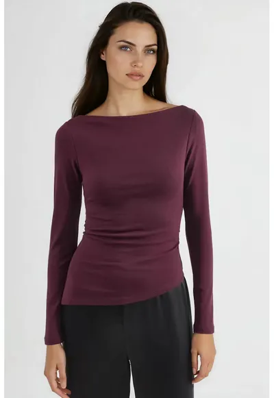 Bluza dama - bumbac - decolteu barca - mov