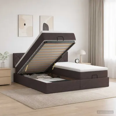 vidaXL Pat Ottoman cu Saltea și LED Maro închis 200 x 200 cm Țesătură
