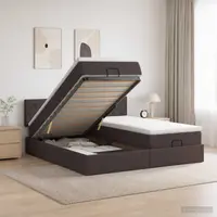 vidaXL Pat Ottoman cu Saltea și LED Maro închis 200 x 200 cm Țesătură