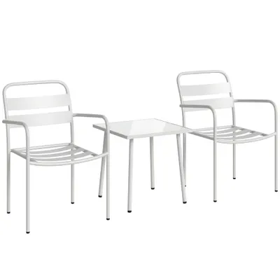 Outsunny Set Bistrò 3 Piese din Oțel Galvanizat, Set de Grădină cu 2 Scaune și Masă din Sticlă Temperată, Mobilier Exterior pentru Terasă, Balcon, Alb | Aosom Romania