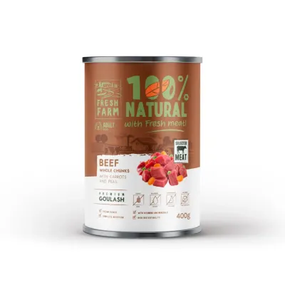 Conserva pentru caini Fresh Farm Goulash cu vita, morcovi mazare 400 gr