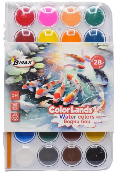 Acuarele B-Max Color Lands - 28 culori, cu pensulă