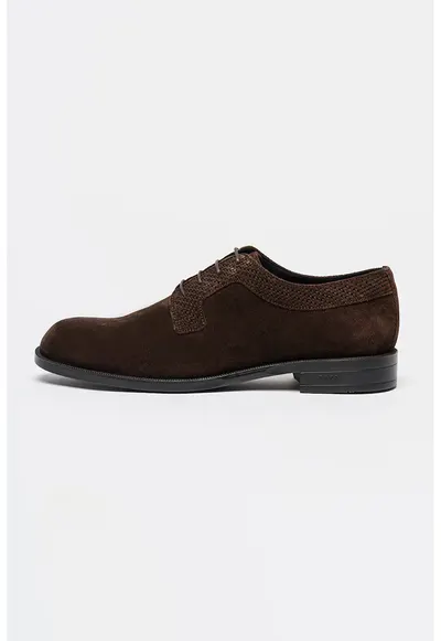 Pantofi derby din piele intoarsa cu detalii cu aspect impletit Tayil - Maro inchis