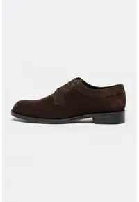 Pantofi derby din piele intoarsa cu detalii cu aspect impletit Tayil - Maro inchis