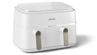 Friteuza cu aer cald Philips Ovi Dual 3000 NA353/10, 9 l, 2750 W, 8 programe, Temperatura ajustabila 40-200 C (Alb)