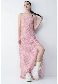Rochie maxi cu monograma - Violet deschis/Coral