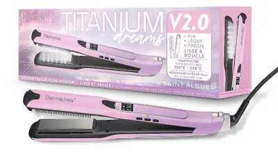 Placă de păr Demeliss - Titanium Dreams 2.0, 230°C, cu acoperire din titan, roz/mov