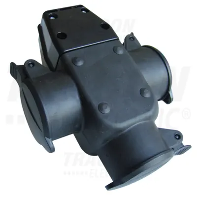 Priza tripla cu CP lateral TICS-A4 250VAC 16A 3×(2P+E), IP44 (SCHUKO)