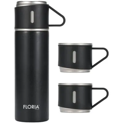 Termos din Inox, cu 3 Cani, Capacitate 400 ml, Negru