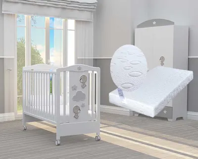 Pătuț pentru bebeluși Bambino Casa - Giochi divertenti, alb + cadou saltea Primavera