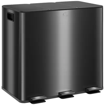 HOMCOM Coș de gunoi pentru bucătărie 45L cu 3 compartimente de 15L, capac, coșuri interioare detașabile, 3 x 15L, negru | Aosom Romania