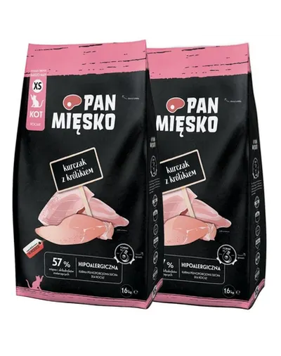 PAN MIĘSKO Pui cu iepure pentru pisoi hrană uscată crochete XS 2x1,6 kg