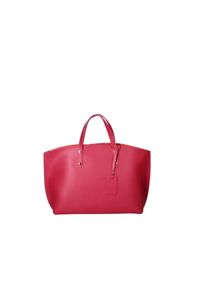 Geanta de piele cu bareta si etui interior detasabil - Fucsia