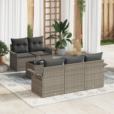 Gossi set de gradina format din 6 piese cu perne gri din poliratan