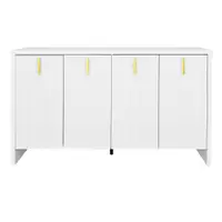 Comodă Modernă Minimalistă cu Mânere Aurii și Rafturi Reglabile, 140x38x80 cm - Perfectă pentru Bucătărie și Living, Albă