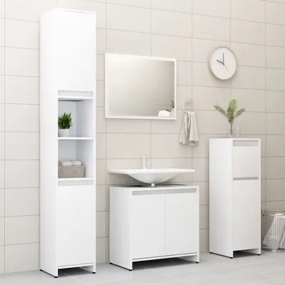 Gossi set mobilier de baie, 4 piese, alb, lemn prelucrat