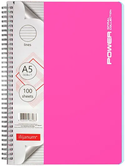 Caiet spiralat Ilijanum Power - A5, 100 foi, rânduri largi, sortiment