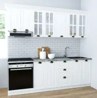 Set bucatarie SQUARE 220 cm, 8 corpuri, blat termorezistent, fronturi MDF, alb rustic