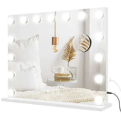 HOMCOM Oglindă de Machiaj cu LED-uri, 3 moduri de lumină, dimabilă, control tactil, USB, 58x48cm, Alb | Aosom Romania