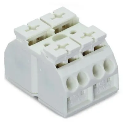 4-conductor chassis-mount terminal strip; 2-pole; without ground contact; for 3 mm ø screw and nut; with 2x pin; 4 mm²; 4,00 mm²; white