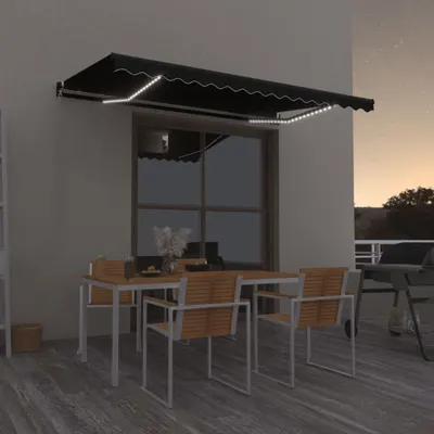 vidaXL Copertină manuală retractabilă, cu LED, antracit, 450x350 cm