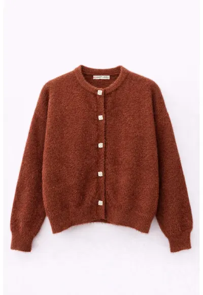 Cardigan dama - supradimensionat - cu nasturi - maro - poliester