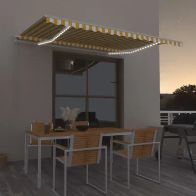 vidaXL Copertină retractabilă manual cu LED, galben și alb, 400x350 cm