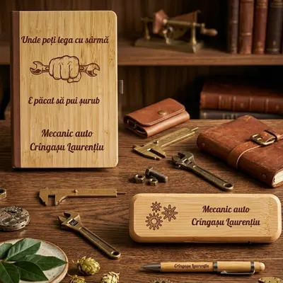 Set Caiet elegance + pix in cutie personalizate -Cadou pentru mecanic