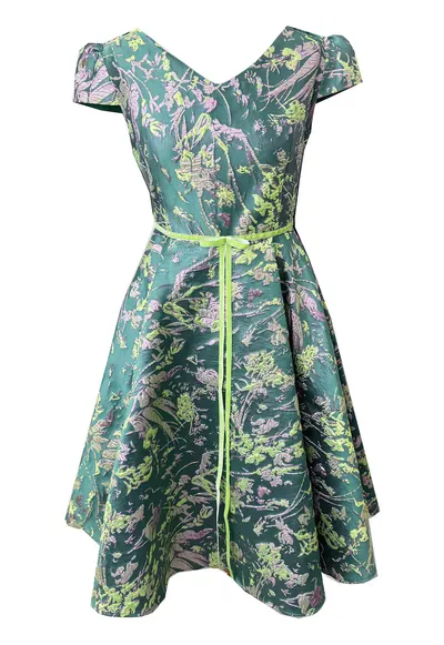 Rochie midi din brocart Carla - Verde