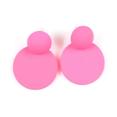 Cercei rotunzi dubli roz neon cu design modern