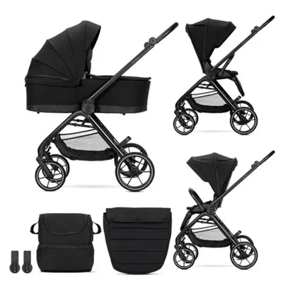 Carucior set 2 in 1, Lorelli Venice, cos landou individual, cadru din aluminiu, sezut reversibil, pana la 22 Kg, Black
