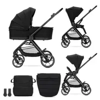 Carucior set 2 in 1, Lorelli Venice, cos landou individual, cadru din aluminiu, sezut reversibil, pana la 22 Kg, Black