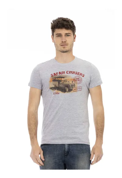 Tricou slim-fit cu decolteu la baza gatului si design - Gri