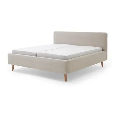 Pat matrimonial bej tapițat cu spațiu de depozitare cu somieră 180x200 cm Mattis Cord – Meise Möbel