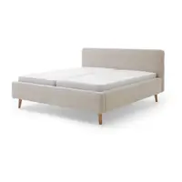 Pat matrimonial bej tapițat cu spațiu de depozitare cu somieră 180x200 cm Mattis Cord – Meise Möbel
