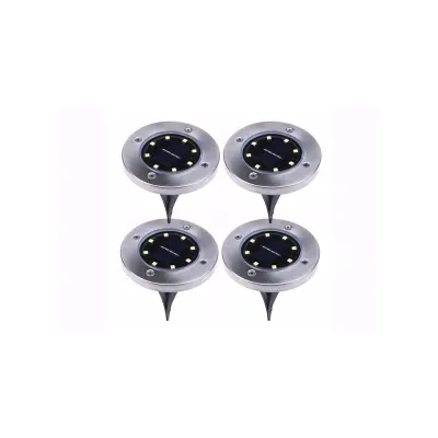 Set 4 spoturi LED cu incarcare solara, lumina alb calda, sticla si otel, negru
