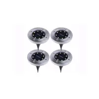 Set 4 spoturi LED cu incarcare solara, lumina alb calda, sticla si otel, negru