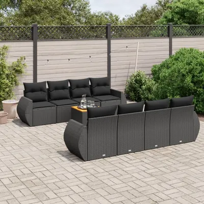 Gossi set mobilier de gradina cu perne, 9 piese, negru, poliratan