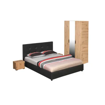 Set dormitor ECONO, 4 piese, pat 140x200 cm, dulap 3 usi, 2 noptiere, artisan + gri antracit
