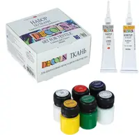 Vopsea textilă Nevskaya Palitra Decola - 5 culori x 20 ml, cu 2 vopsele de contur și diluant