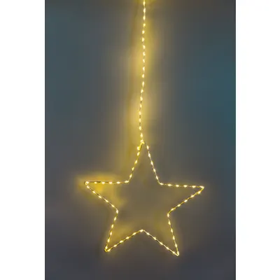 Lumina decorativa de Craciun pt. geam, forma de stea,cu bat. Timer 6+18h, 84LED, 3000K, 3xAA