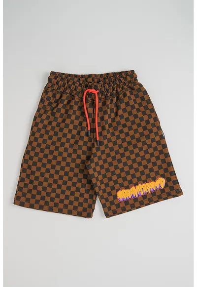 Pantaloni scurti cu model in carouri - Negru/Maro