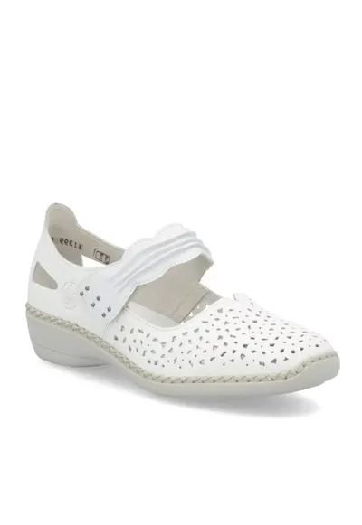 Pantofi albi cu velcro de damă Rieker 41399-80