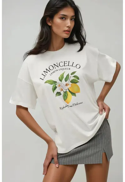 Tricou dama bumbac 100% - supradimensionat - galben/alb
